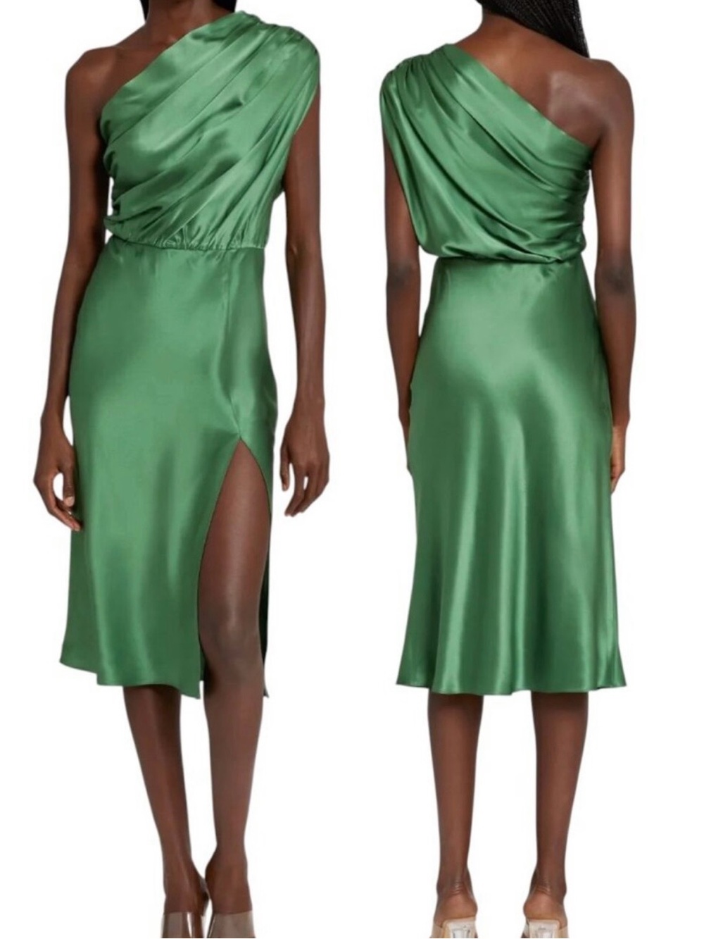 Amanda Uprichard Dupree 100% Silk Dress Green One Shoulder